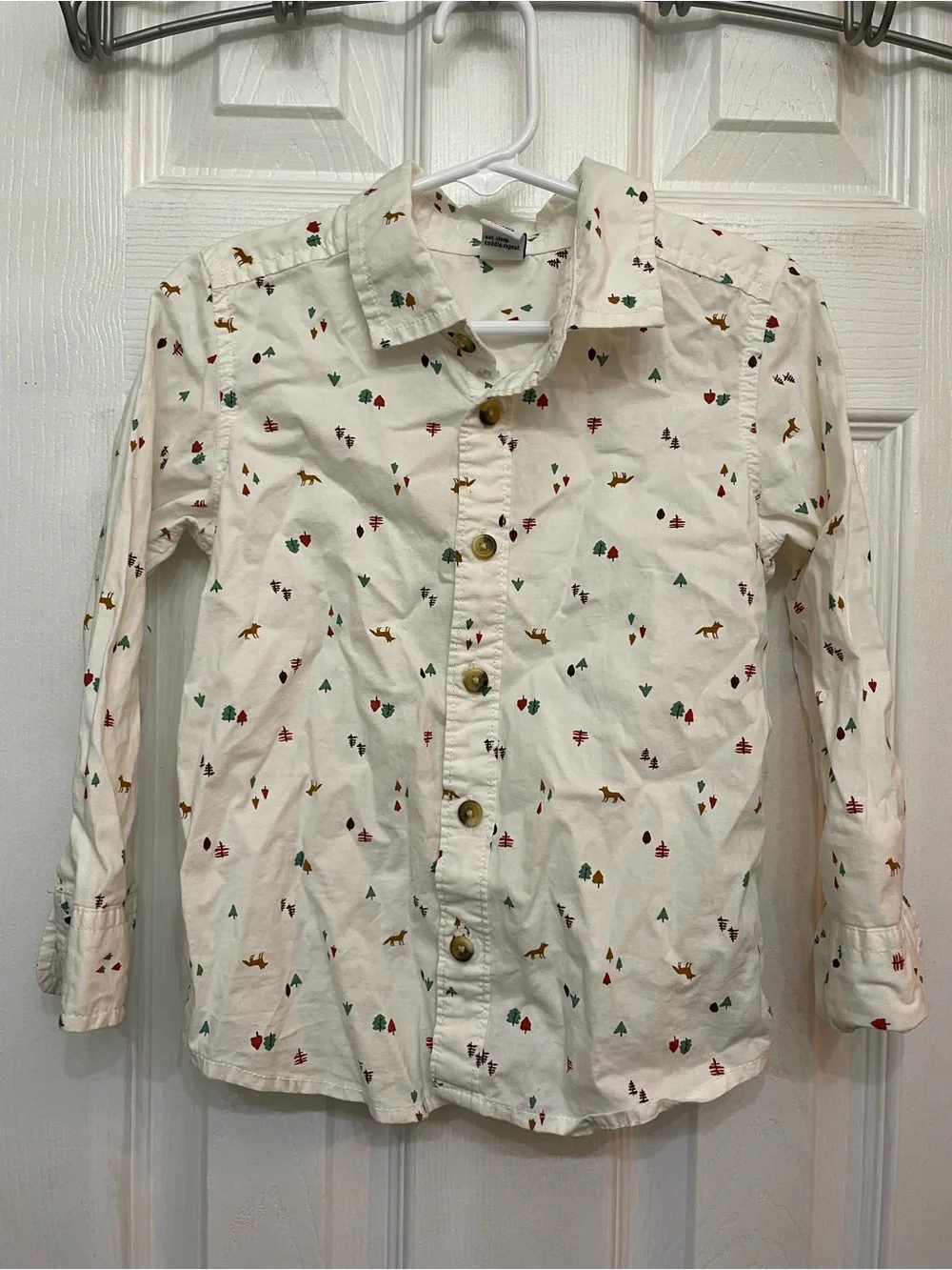 Old Navy Cream Button-Down Shirt with Tiny Woodland Print
